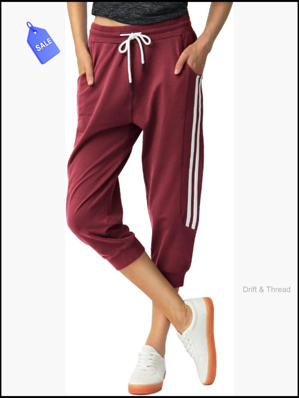 Capri Joggers with Pockets Elastic Waist Drawstring Sweatpants